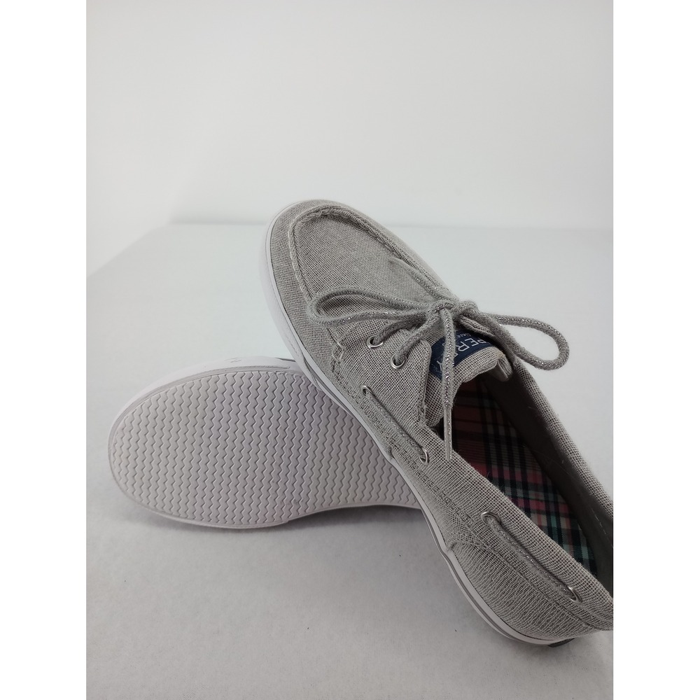 Sperry Boat Shoes Girls 3M Grey Silver Glitter Canvas Memory Foam - Picture 7 of 8